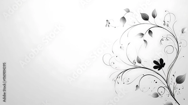 Fototapeta Elegant Monochrome Floral Design On White Background