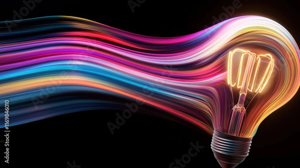 Fototapeta Vibrant light bulb emitting colorful ideas with flowing energy and creativity