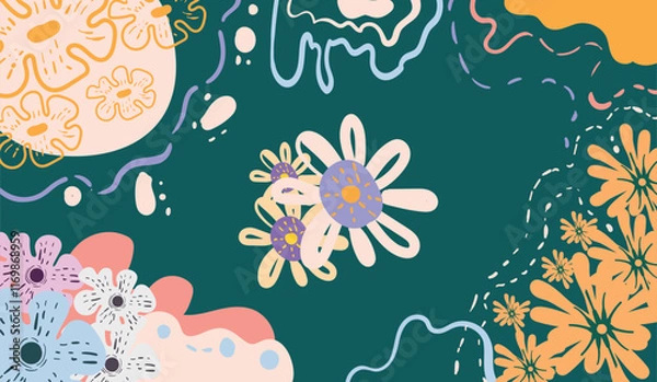 Fototapeta Design banner frame flower Spring background with beautiful. flower background for design. Colorful background with tropical plants. Place for your text.