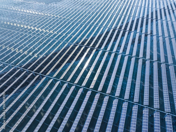 Fototapeta Drones capture large-scale photovoltaic panels on site