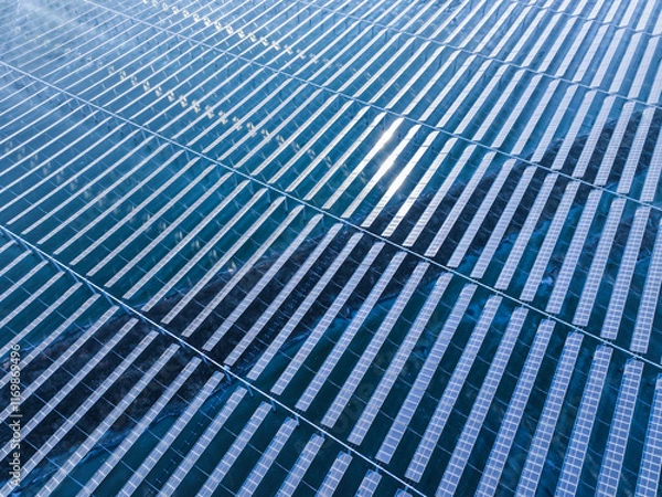 Fototapeta Drones capture large-scale photovoltaic panels on site