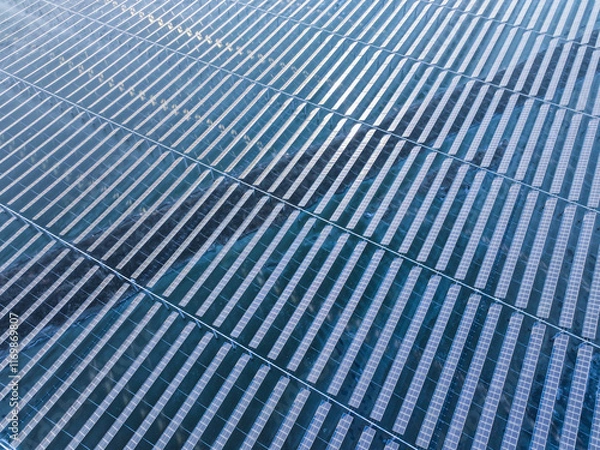 Fototapeta Drones capture large-scale photovoltaic panels on site