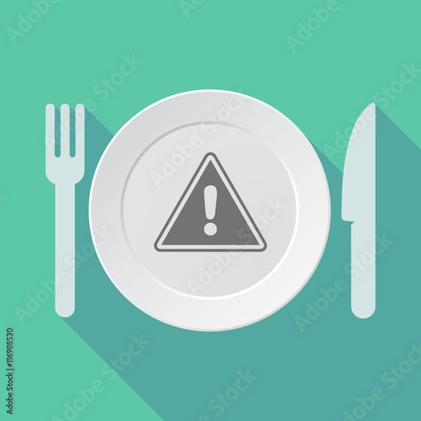 Fototapeta Long shadow tableware vector illustration with a warning signal