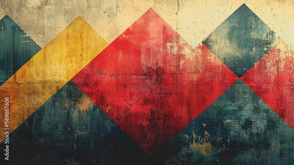 Fototapeta Vivid Abstract Painting Featuring a Bold Red Yellow and Blue Triangle Set Against a Bright Background Capturing the Essence of Modern Art and Evoking Emotions of Creativity and Inspiration