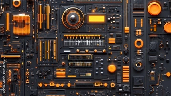 Fototapeta Abstract design with orange and black elements.