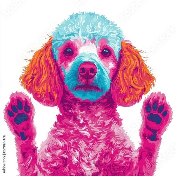 Fototapeta Colorful Poodle Dog with Playful Expression and Fluffy Fur