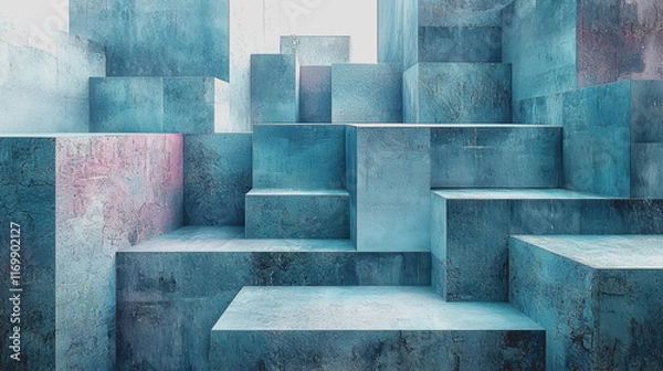 Fototapeta Colorful Collection of Geometric Blocks Arranged in a Creative Pattern Displaying Various Shapes Sizes and Textures Evoking a Playful and Artistic Atmosphere in a Bright Environment