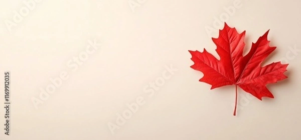 Fototapeta A vibrant red maple leaf on a light background.