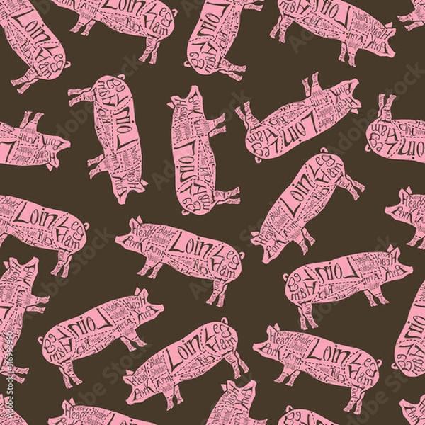 Fototapeta American cuts of pork seamless pattern