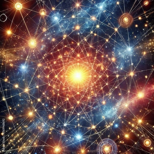 Fototapeta Cosmic Web Glowing threads connecting star like points showing u