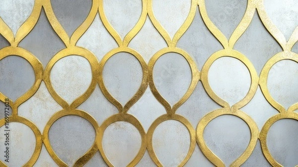 Obraz Subtle luxury patterns in soft gray and gold over a pearl white textured background. No text, no people.