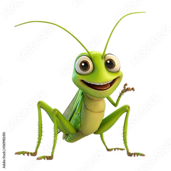 Obraz Charming Cartoon Grasshopper Character with Expressive Eyes and Playful Pose in Light-Hearted Animation
