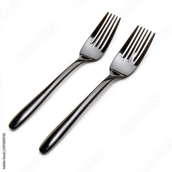 Fototapeta Elegant Black Forks on White Background for Culinary Presentation
