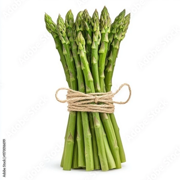 Fototapeta Fresh Asparagus Bundle Tied with Twine on White Background