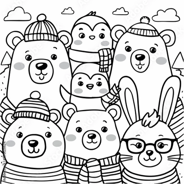 Obraz set of hand drawn winter animals set