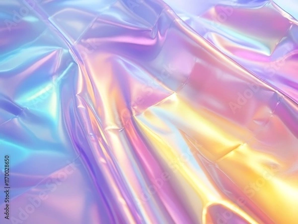Fototapeta Glossy Holographic Texture Background with Smooth Gradient Colors in Pastel Shades Perfect for Creative Designs, Abstract Art, and Digital Artwork