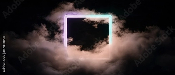 Fototapeta Ethereal Neon Square Frame in Misty Cloudscape