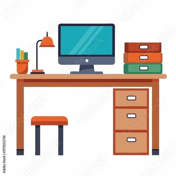 Fototapeta desk with computer on white background