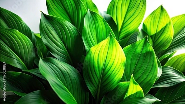 Fototapeta Nighttime leaf still life:  dark green foliage dramatically illuminated against a bright white backdrop.