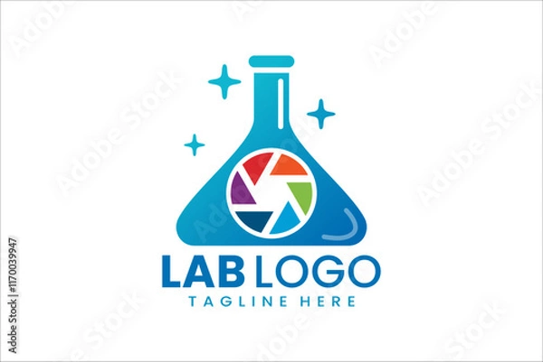Fototapeta Innovative ScienBold fusion of lab and camera shutter, ideal for science-inspired photography brandingce Lab Camera Logo for Brands