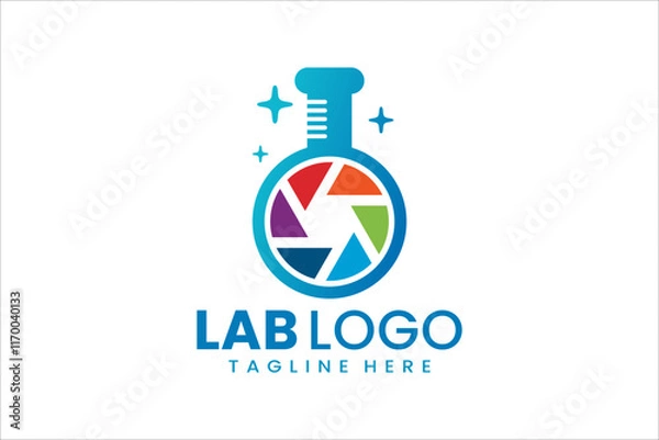 Fototapeta Innovative ScienBold fusion of lab and camera shutter, ideal for science-inspired photography brandingce Lab Camera Logo for Brands