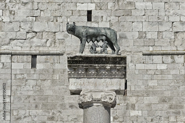 Fototapeta Column with capitoline Wolf statue, legend of Rome