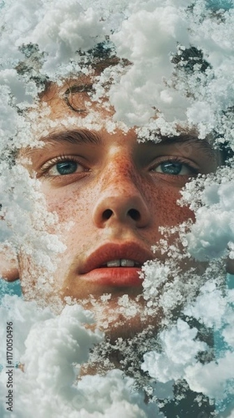 Fototapeta Surreal Portrait: A Man Frozen in Time