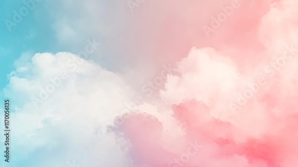Fototapeta Soft pastel clouds with a gradient blend of pink and blue hues in a serene sky, creating a dreamy and tranquil atmosphere for background or design use