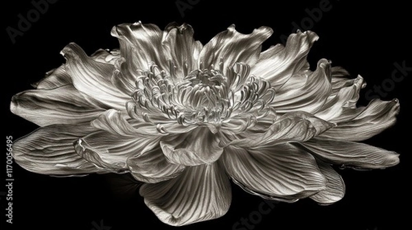 Obraz Dark monochrome close-up of a single black water lily blooming amongst lily pads on dark water.