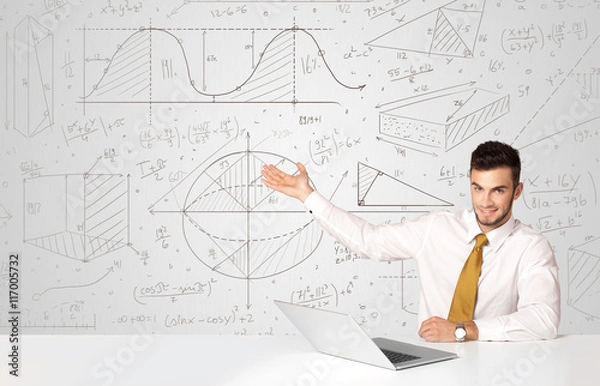 Fototapeta Businessman with business calculations background