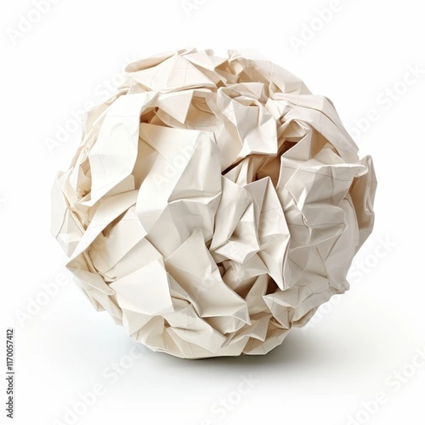 Fototapeta Isolated Crumbled Paper Ball on White Background for Creative Projects and Designs Related to Waste, Recycling, and Office Supplies