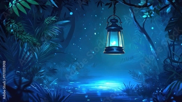 Fototapeta Mystical Lantern in Enchanted Forest Landscape