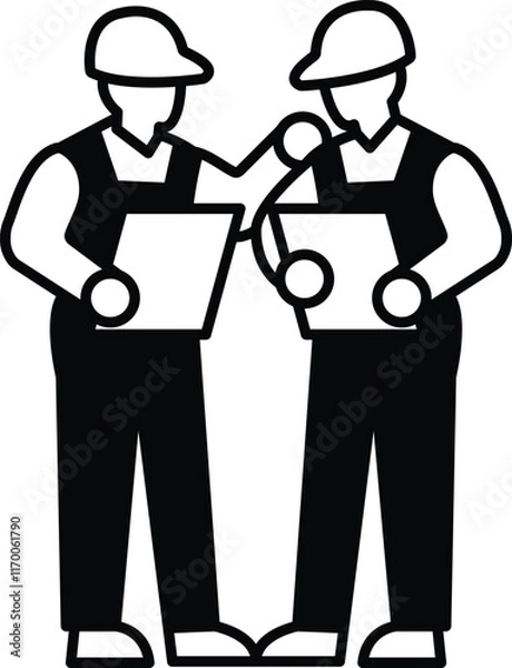 Fototapeta Two men are standing next to each other, both holding papers