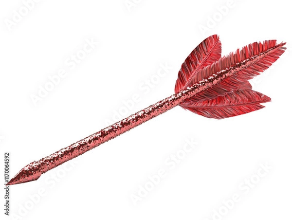Fototapeta Glittering Red Arrow with Feathers on Transparent Background