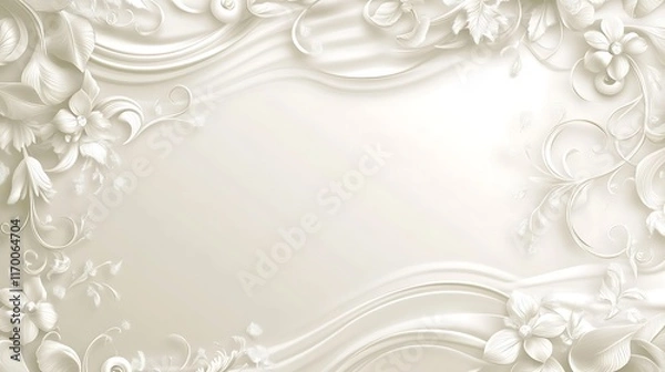 Fototapeta Elegant White Floral Design With Swirling Fabric Background
