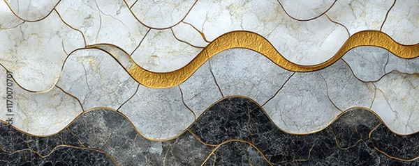 Fototapeta Abstract 3D Background with Gold and Gray Marble Texture