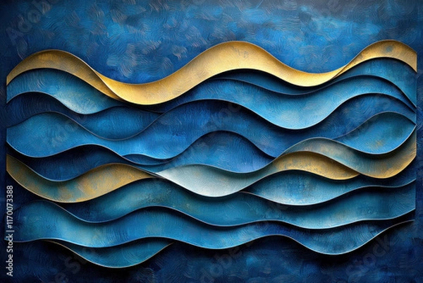 Obraz Abstract blue and gold wave pattern.