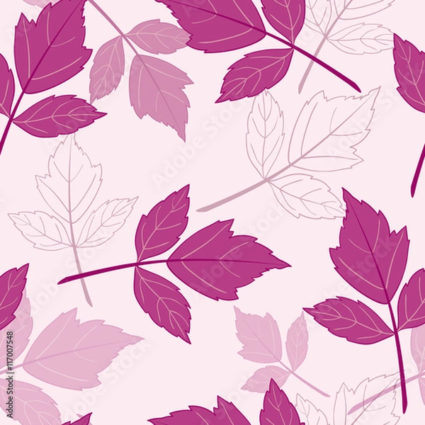 Fototapeta Pink seamless pattern with leaves