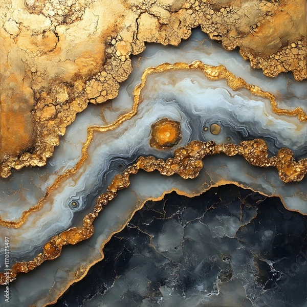 Fototapeta Golden and Gray Abstract Resin Art Painting