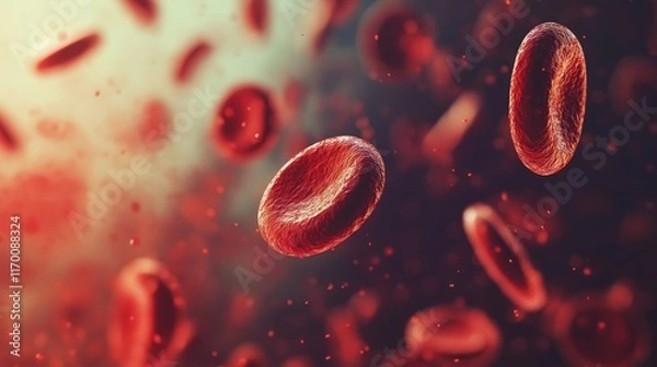 Obraz Microscopic view of red blood cells in motion illustrating blood test analysis and medical research concepts in healthcare and science