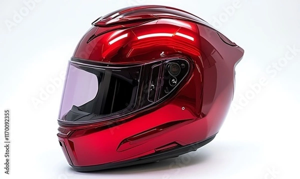 Obraz A sleek red motorcycle helmet designed for safety and style.