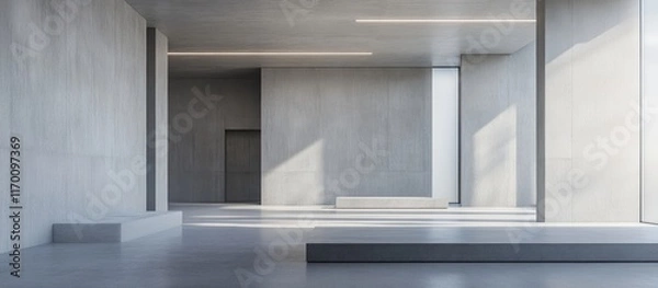 Fototapeta Modern minimalist apartment interior featuring spacious gray walls and bright open areas ideal for contemporary living styles