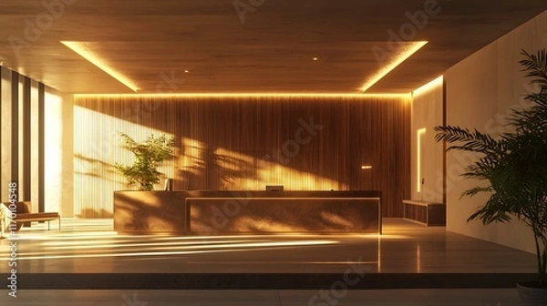 Obraz A_modern_office_lobby_with_a_reception_desk_bright_light