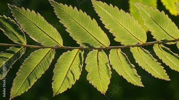 Fototapeta A close-up of the unique leaf pattern of a ZZ plant, highlighting the natural symmetry and shine.