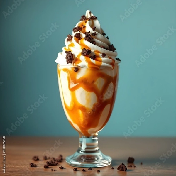 Obraz Caramel Sundae with Chocolate Cookie Crumbles
