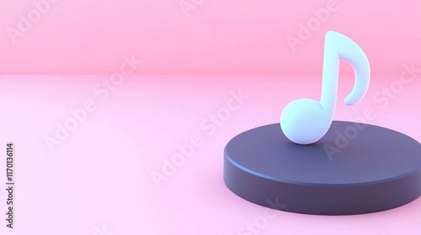 Fototapeta Pastel Pink Background with 3D Rendered Music Note on Dark Platform