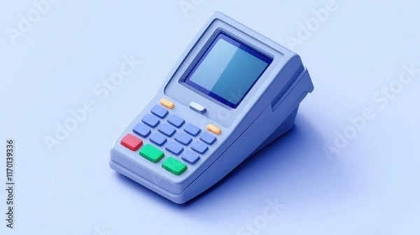 Fototapeta Modern POS Terminal Digital Payment Device E commerce Transaction Machine Blue Pastel Color