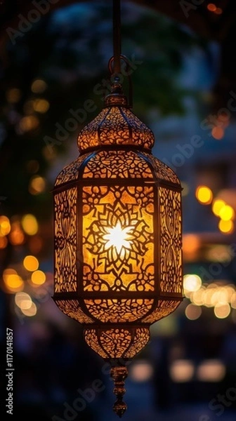 Fototapeta Illuminated Lantern at Night Capturing the Essence of Cultural Festivities