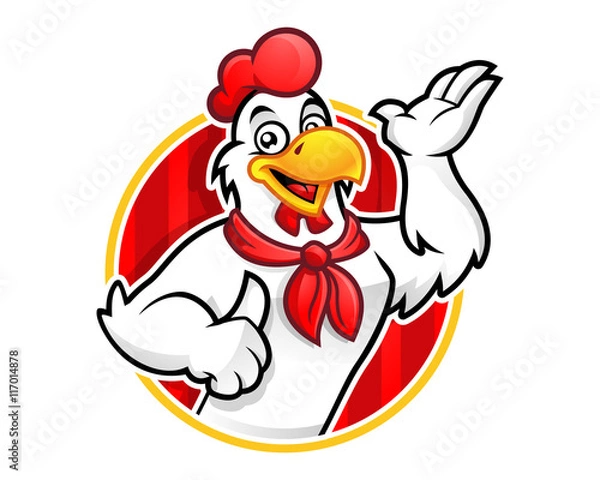Obraz Logo kurczaka, maskotka kurczaka, postać kurczaka. Nadaje się do logo restauracji. Wektor postaci kurczaka.
