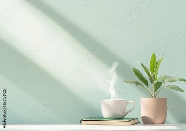 Fototapeta Minimalist Workspace Serenity National Sage Day, Earth Day, World Meditation Day